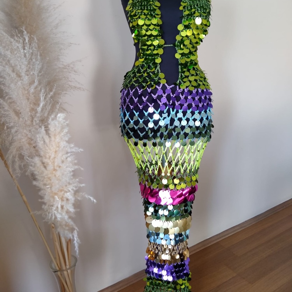 Sequin Maxi Dress in Green and Blue - Picture 3 of 3